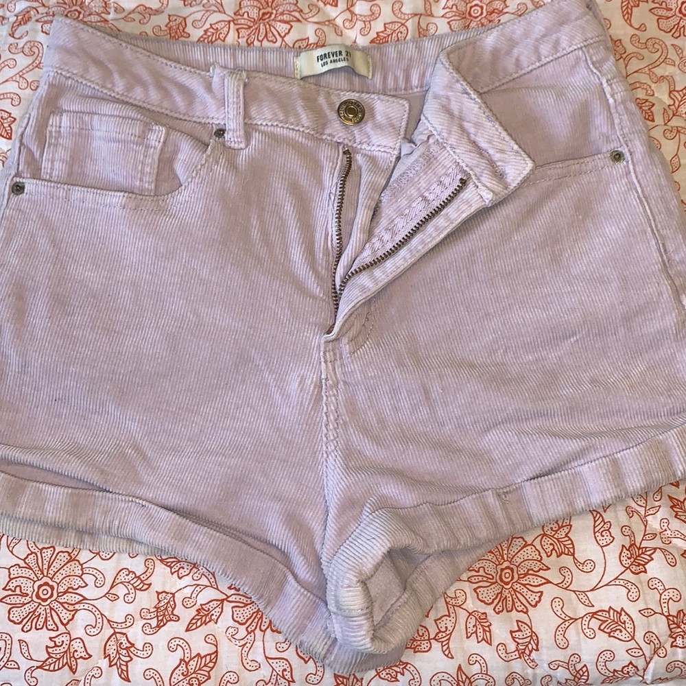 Lilac corduroy high waisted shorts
